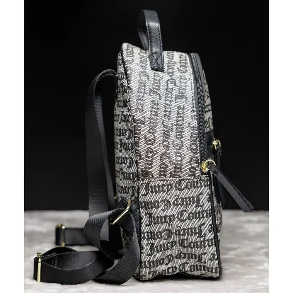 Juicy Couture Black Gray Logo Goth Our Zip Says it All Backpack Gold Hardware